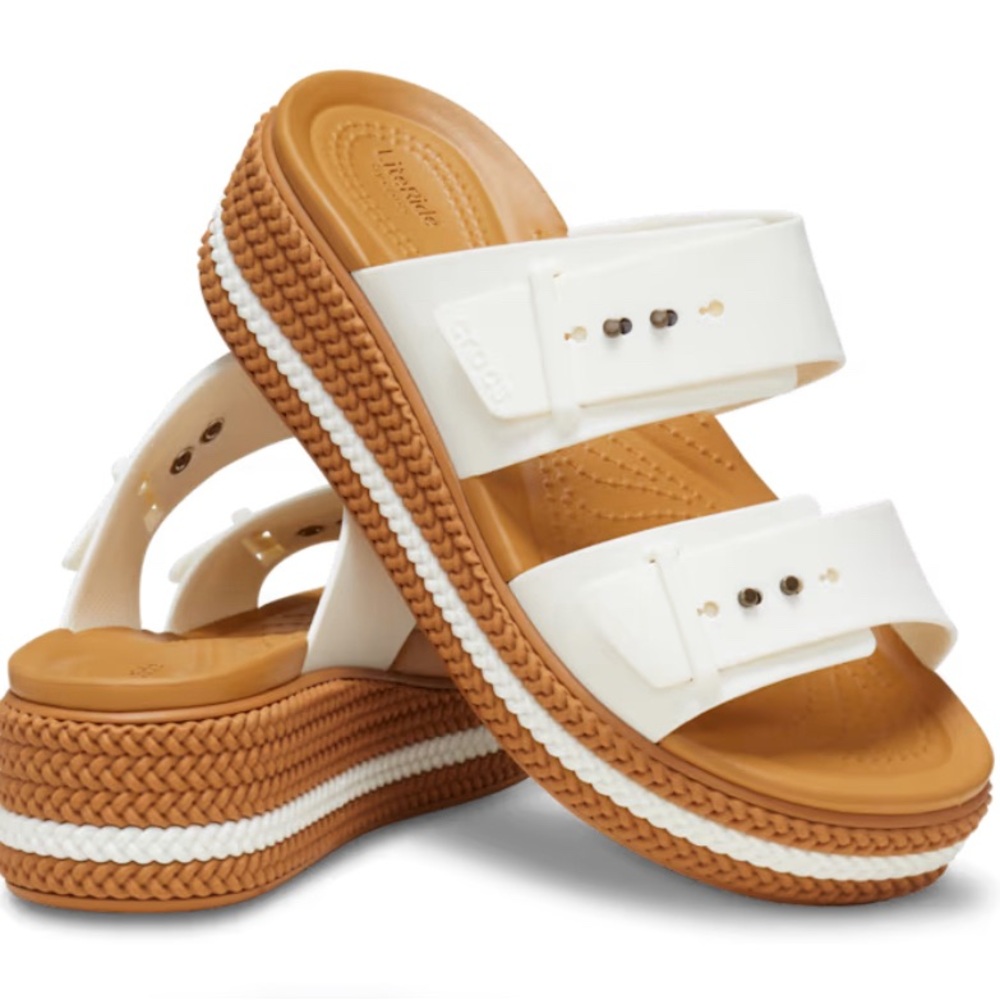 Crocs Stylish White Platform Sandals, Brooklyn Woven Buckle